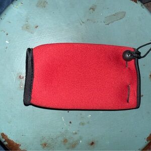Vibrant Red Neoprene Pouch with Drawstring for glass bottle drinks.